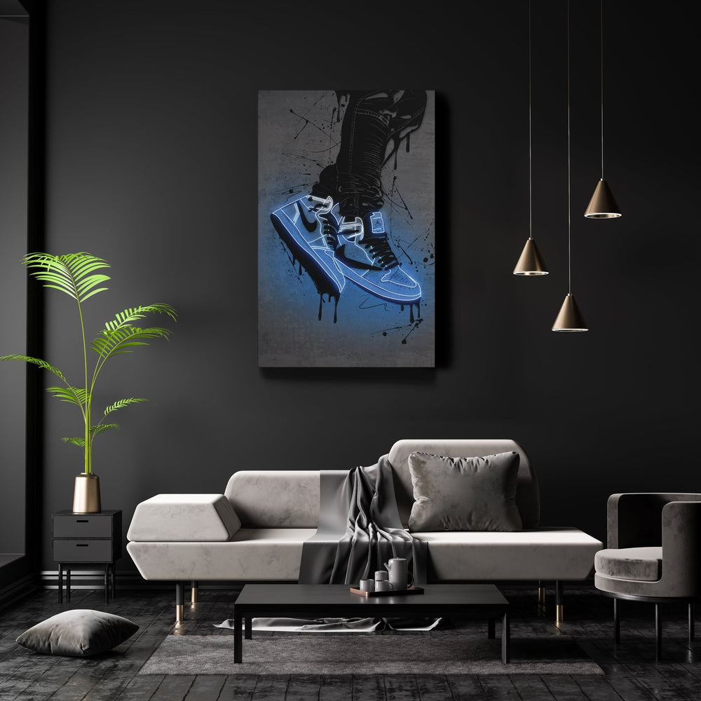 Air Jordan 1 Mid Blue Canvas | Neon Wall Art - CanvasNeon