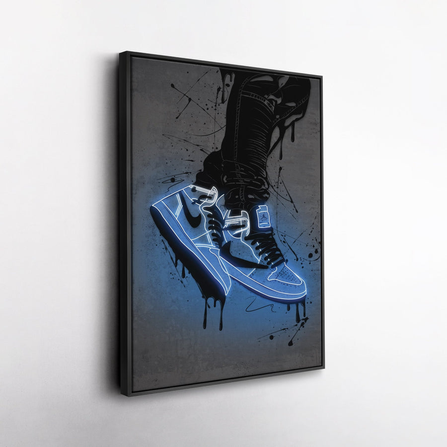 Air Jordan 1 Mid Blue Canvas | Neon Wall Art - CanvasNeon