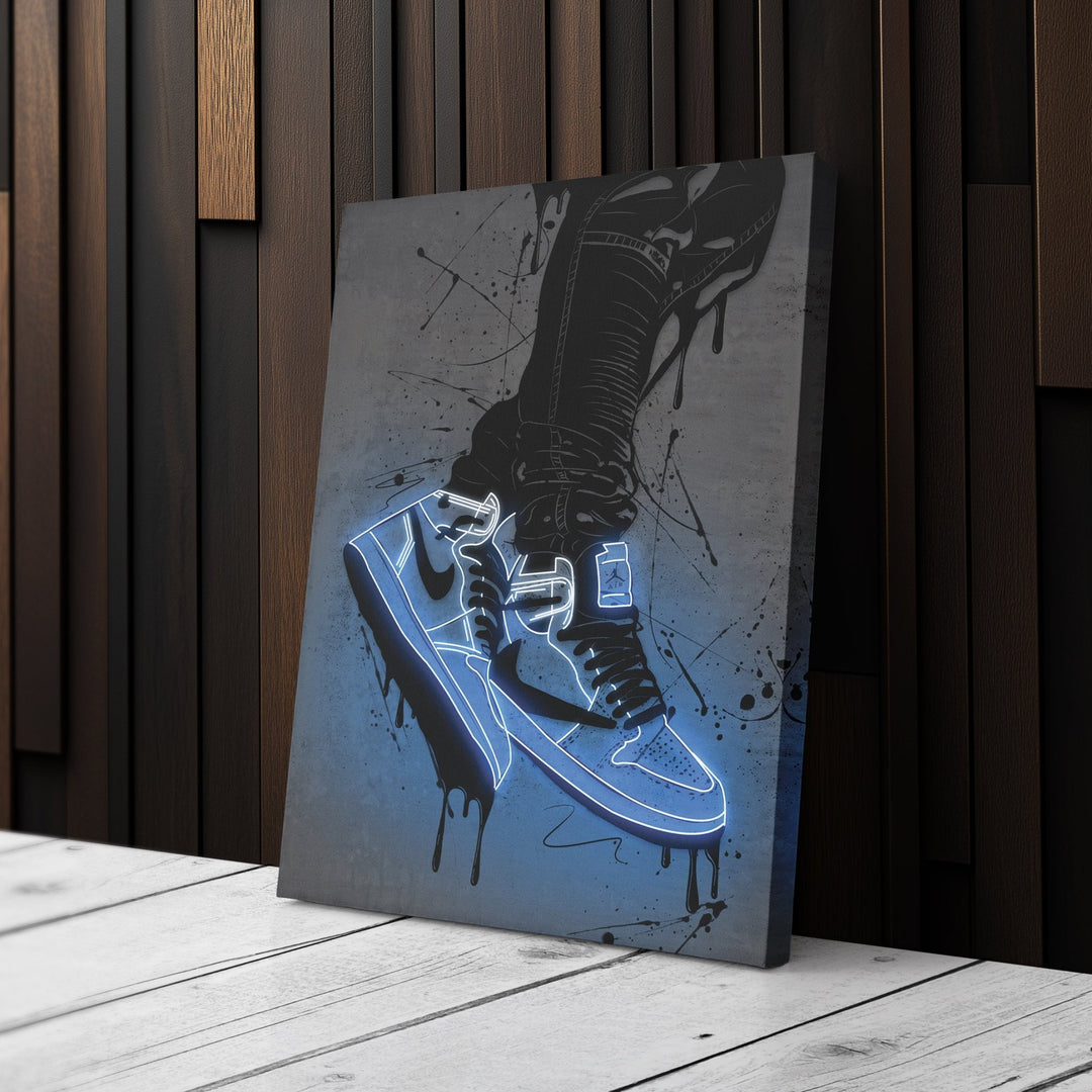 Air Jordan 1 Mid Blue Canvas | Neon Wall Art - CanvasNeon