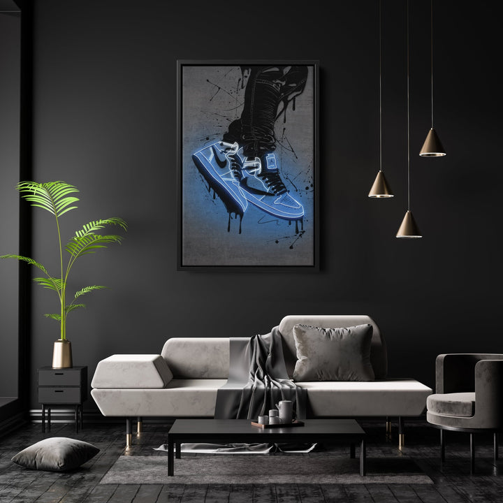 Air Jordan 1 Mid Blue Canvas | Neon Wall Art - CanvasNeon