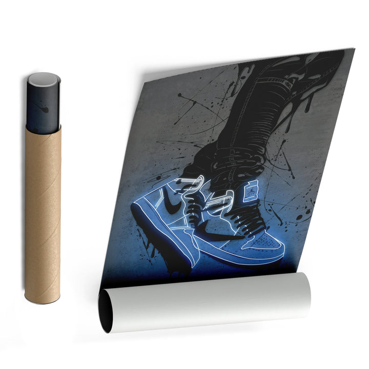 Air Jordan 1 Mid Blue Canvas | Neon Wall Art - CanvasNeon