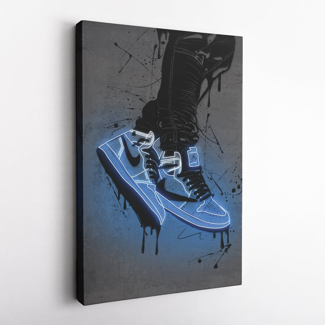 Air Jordan 1 Mid Blue Canvas | Neon Wall Art - CanvasNeon
