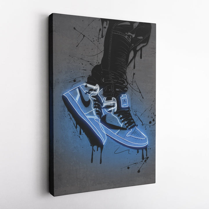 Air Jordan 1 Mid Blue Canvas | Neon Wall Art - CanvasNeon