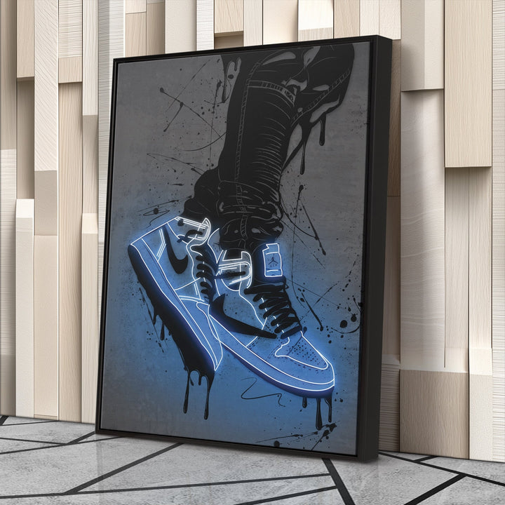Air Jordan 1 Mid Blue Canvas | Neon Wall Art - CanvasNeon