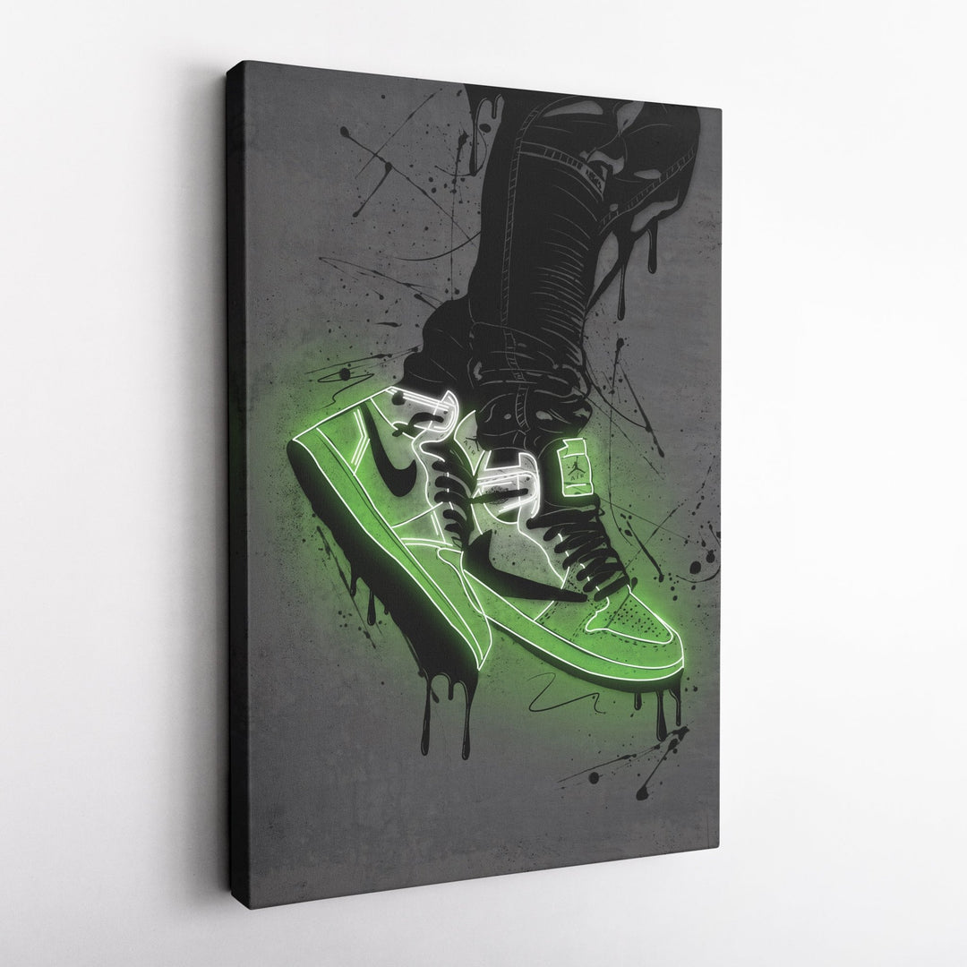 Air Jordan 1 Mid Green Canvas | Neon Wall Art - CanvasNeon