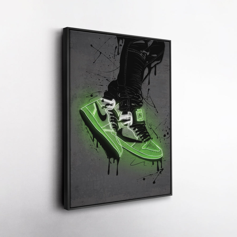 Air Jordan 1 Mid Green Canvas | Neon Wall Art - CanvasNeon