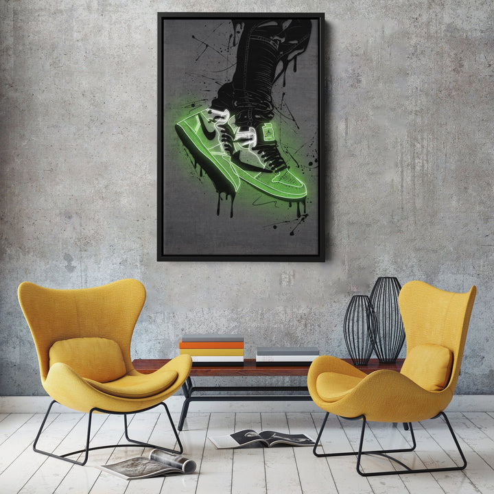 Air Jordan 1 Mid Green Canvas | Neon Wall Art - CanvasNeon