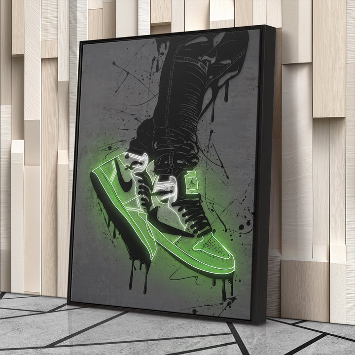 Air Jordan 1 Mid Green Canvas | Neon Wall Art - CanvasNeon