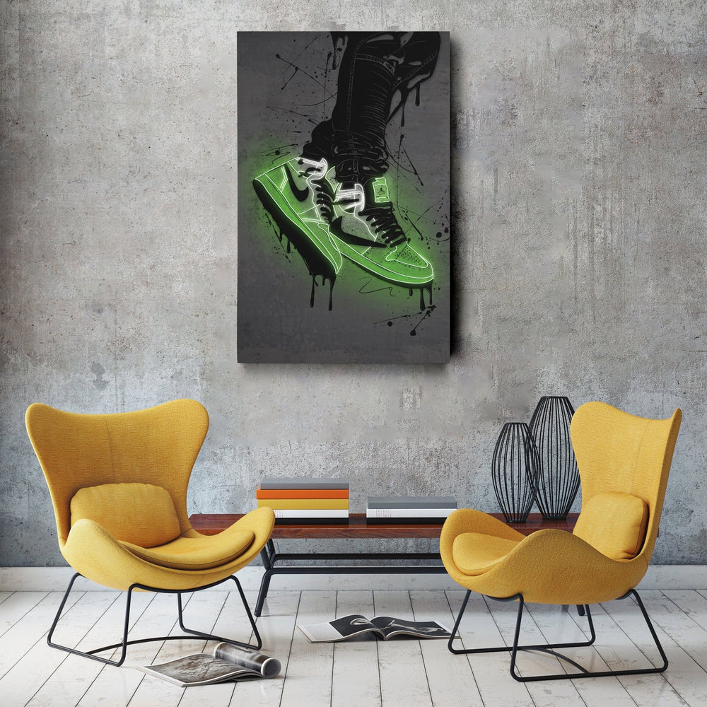 Air Jordan 1 Mid Green Canvas | Neon Wall Art - CanvasNeon