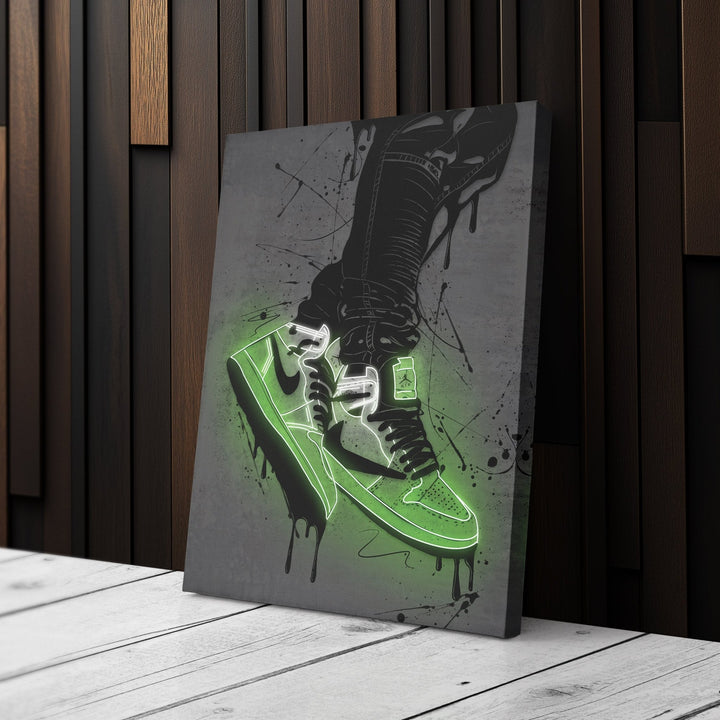 Air Jordan 1 Mid Green Canvas | Neon Wall Art - CanvasNeon