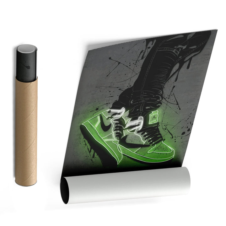 Air Jordan 1 Mid Green Canvas | Neon Wall Art - CanvasNeon