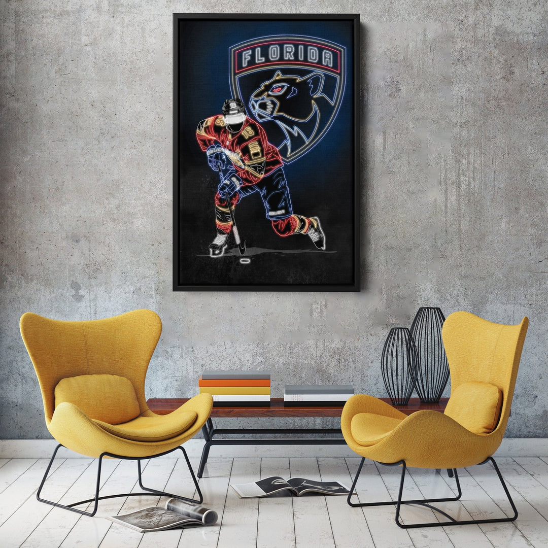 Aleksander Barkov Neon Canvas Art | Panthers Wall Decor - CanvasNeon