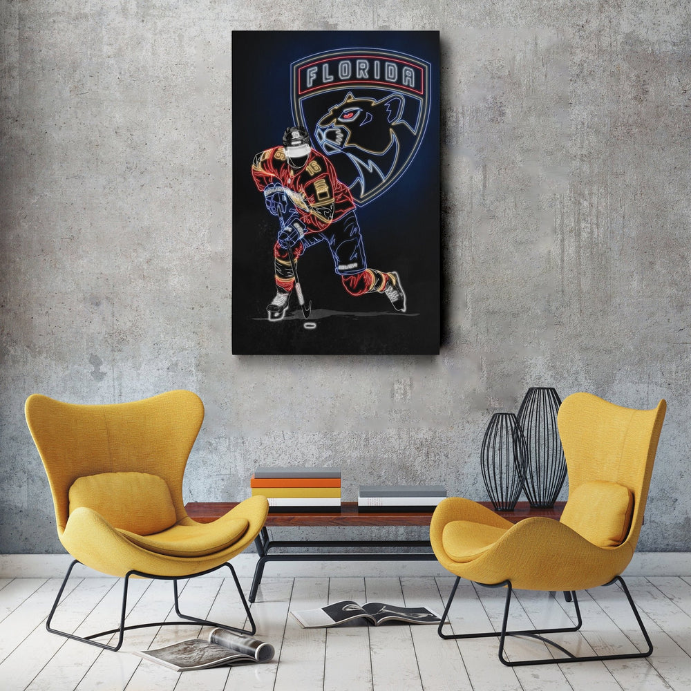 Aleksander Barkov Neon Canvas Art | Panthers Wall Decor - CanvasNeon