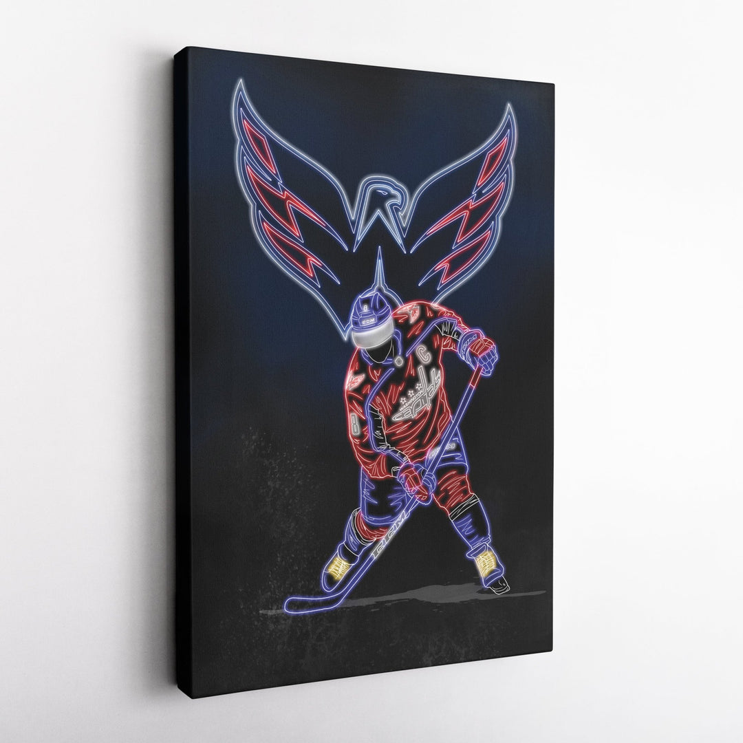 Alex Ovechkin Neon Canvas Art | Capitals Wall Decor - CanvasNeon