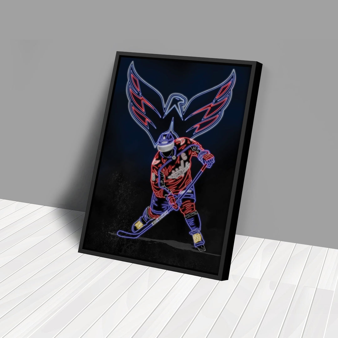 Alex Ovechkin Neon Canvas Art | Capitals Wall Decor - CanvasNeon