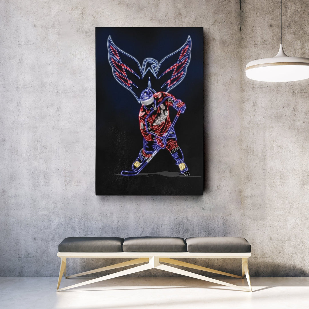 Alex Ovechkin Neon Canvas Art | Capitals Wall Decor - CanvasNeon