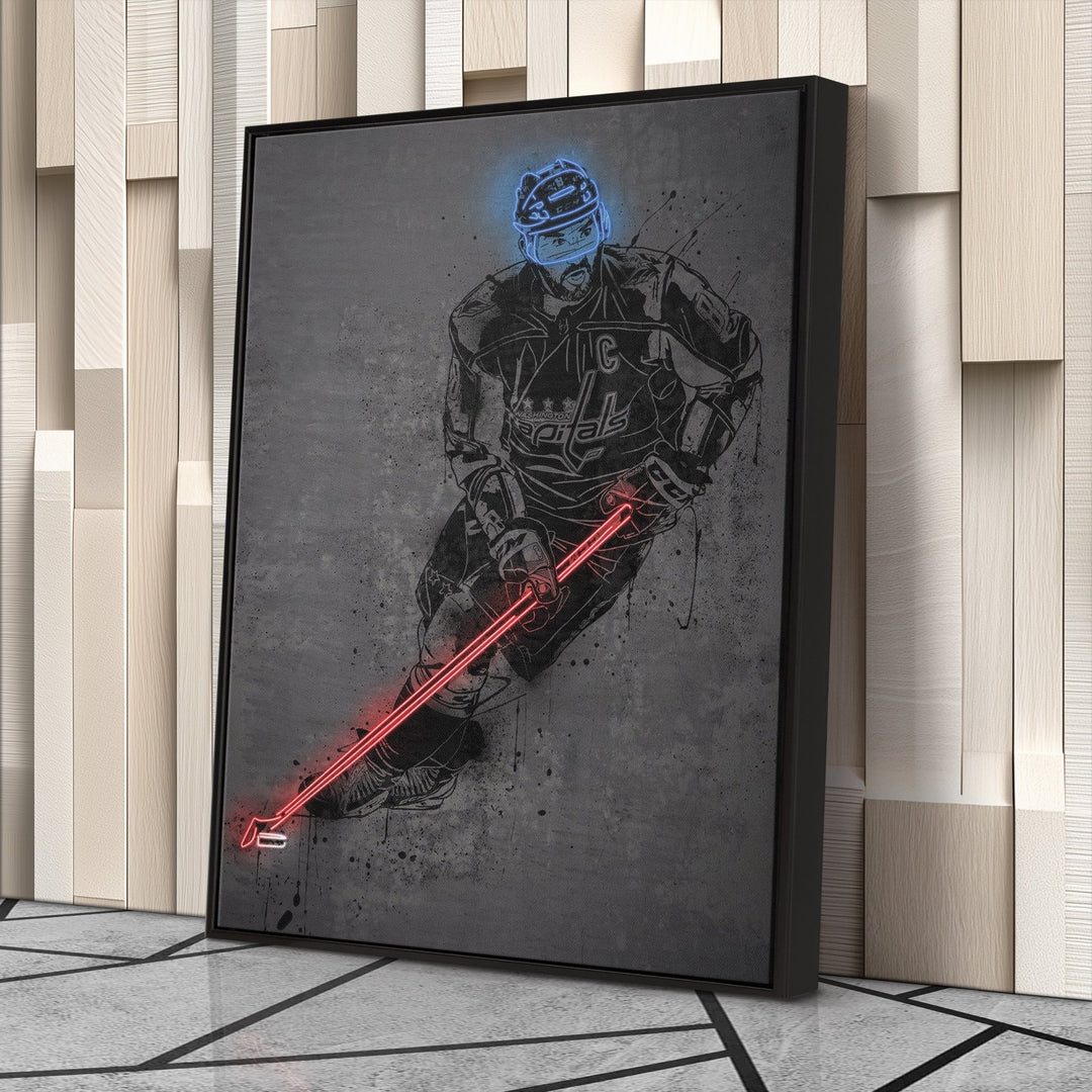 Alexander Ovechkin Neon Canvas Art | Modern Wall Decor for Capitals Fans - CanvasNeon