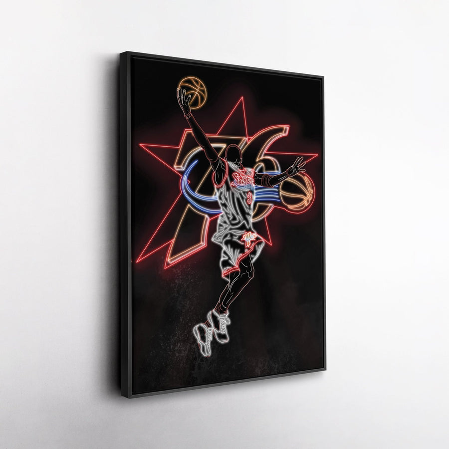 Allen Iverson Neon Canvas Art | 76ers Wall Decor - CanvasNeon