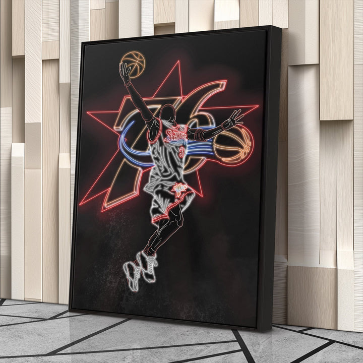 Allen Iverson Neon Canvas Art | 76ers Wall Decor - CanvasNeon