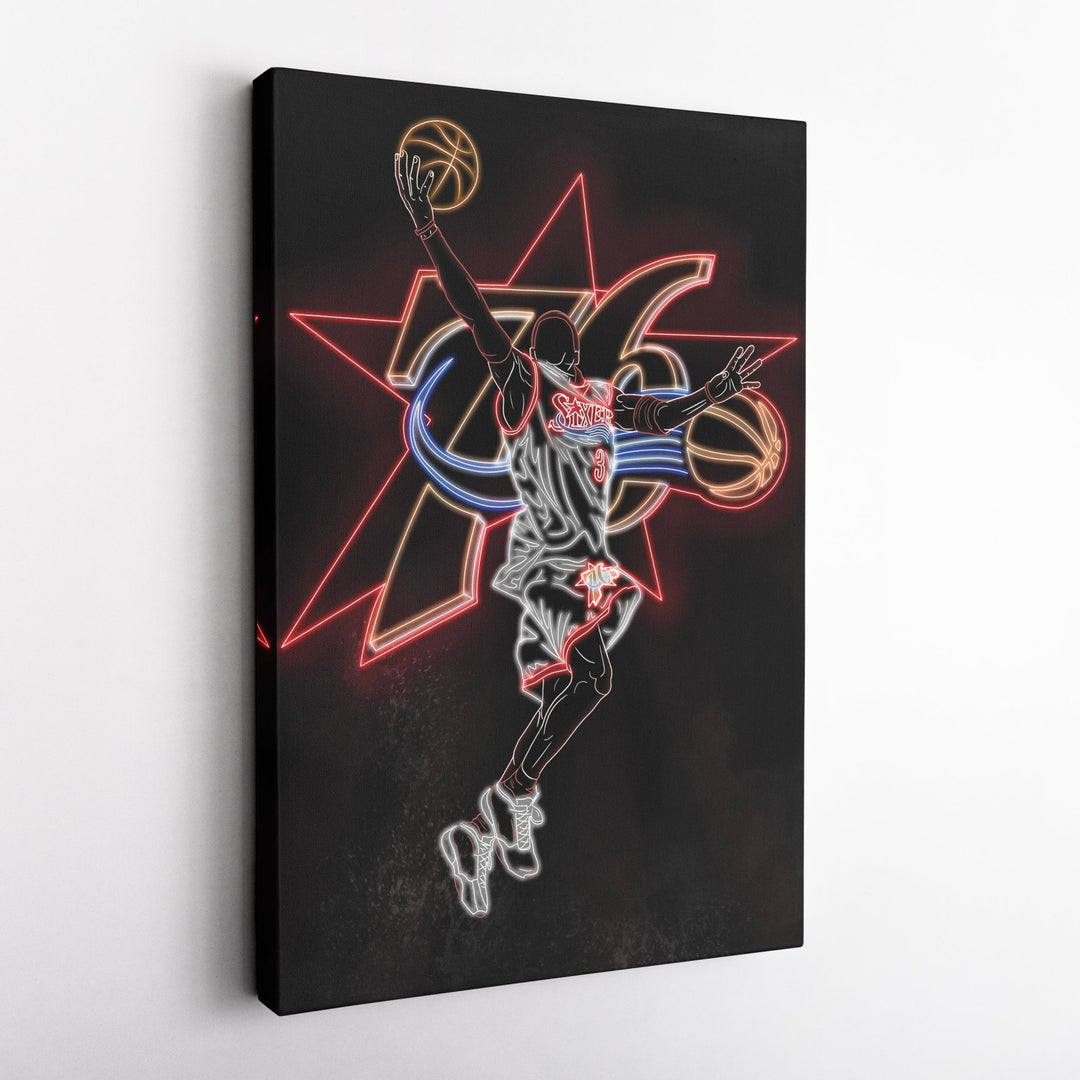 Allen Iverson Neon Canvas Art | 76ers Wall Decor - CanvasNeon