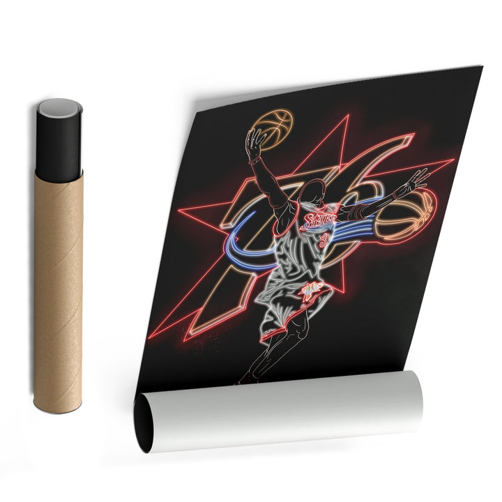 Allen Iverson Neon Canvas Art | 76ers Wall Decor - CanvasNeon