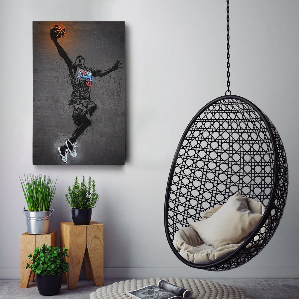 Allen Iverson Neon Canvas Art | Modern Wall Decor for Sixers Fans - CanvasNeon