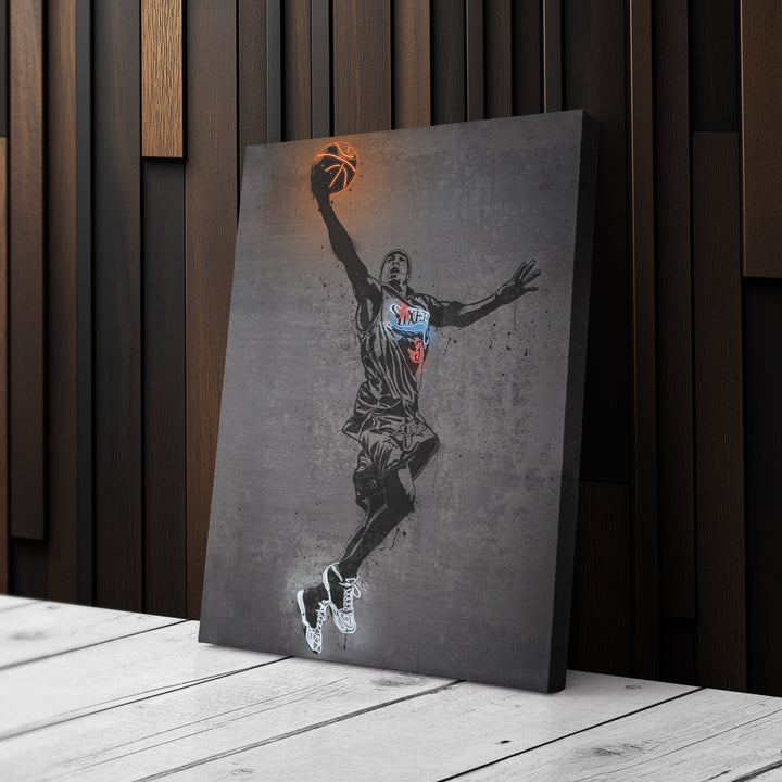Allen Iverson Neon Canvas Art | Modern Wall Decor for Sixers Fans - CanvasNeon