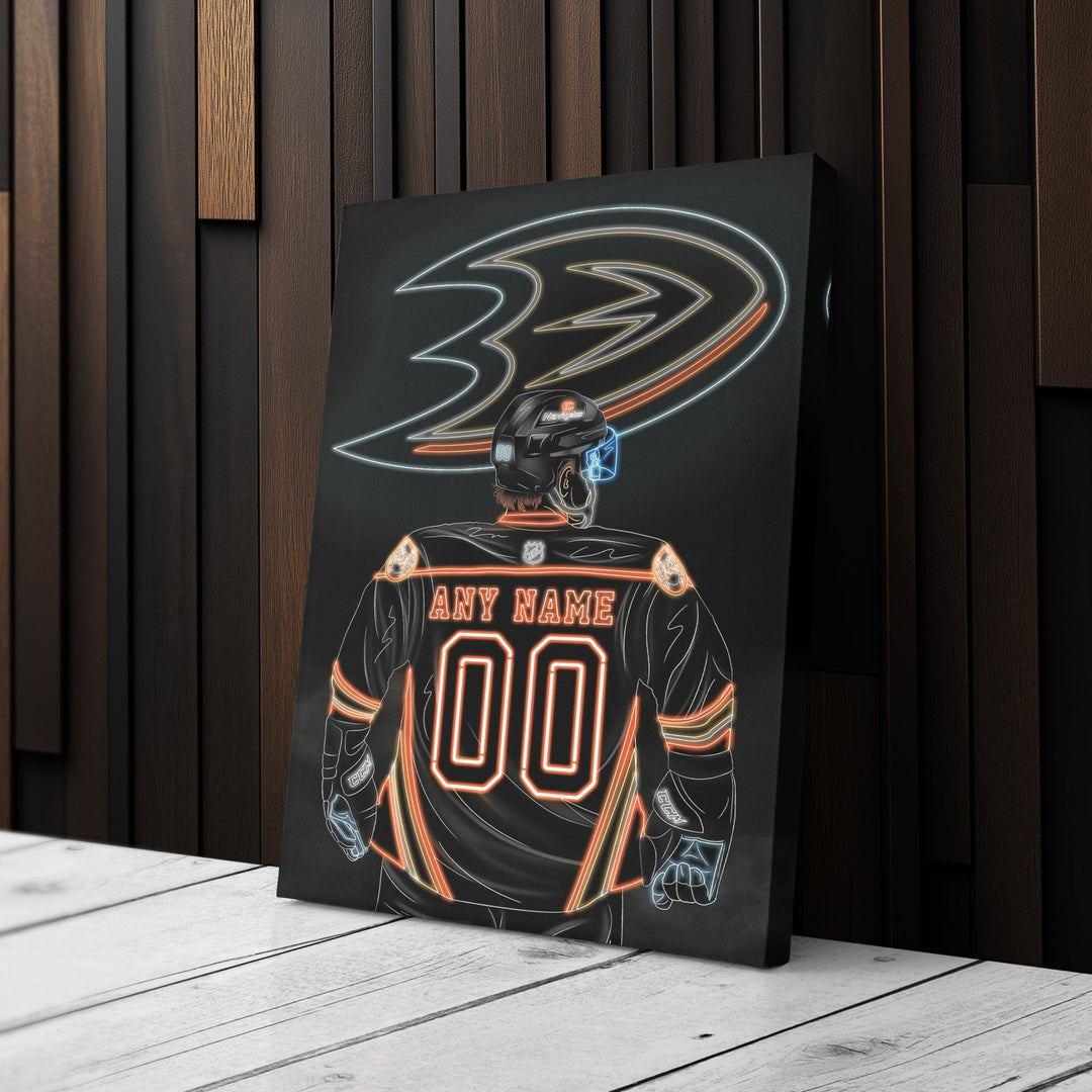 Anaheim Ducks Personalized Jersey Canvas | Neon Wall Art - CanvasNeon
