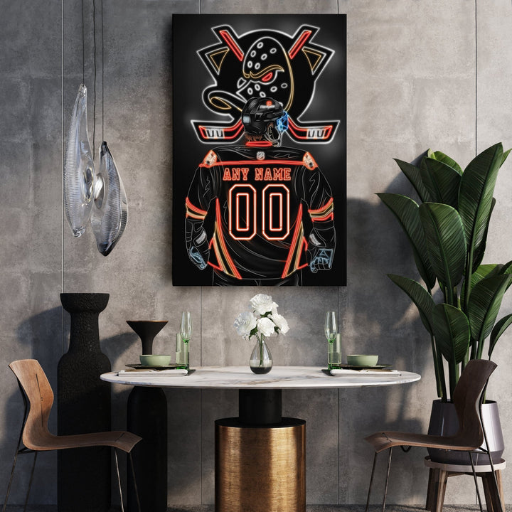 Anaheim Ducks Personalized Jersey Canvas | Neon Wall Art - CanvasNeon