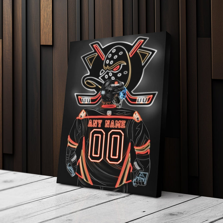 Anaheim Ducks Personalized Jersey Canvas | Neon Wall Art - CanvasNeon