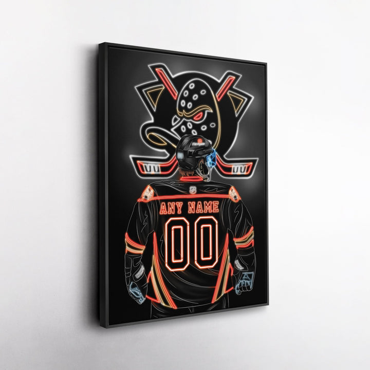Anaheim Ducks Personalized Jersey Canvas | Neon Wall Art - CanvasNeon