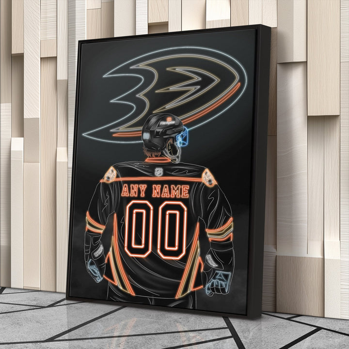 Anaheim Ducks Personalized Jersey Canvas | Neon Wall Art - CanvasNeon