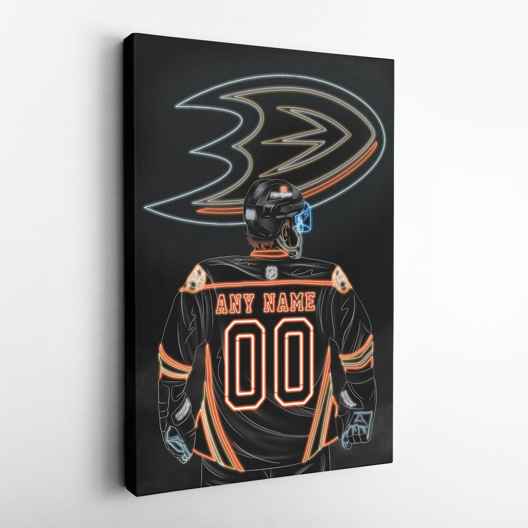 Anaheim Ducks Personalized Jersey Canvas | Neon Wall Art - CanvasNeon
