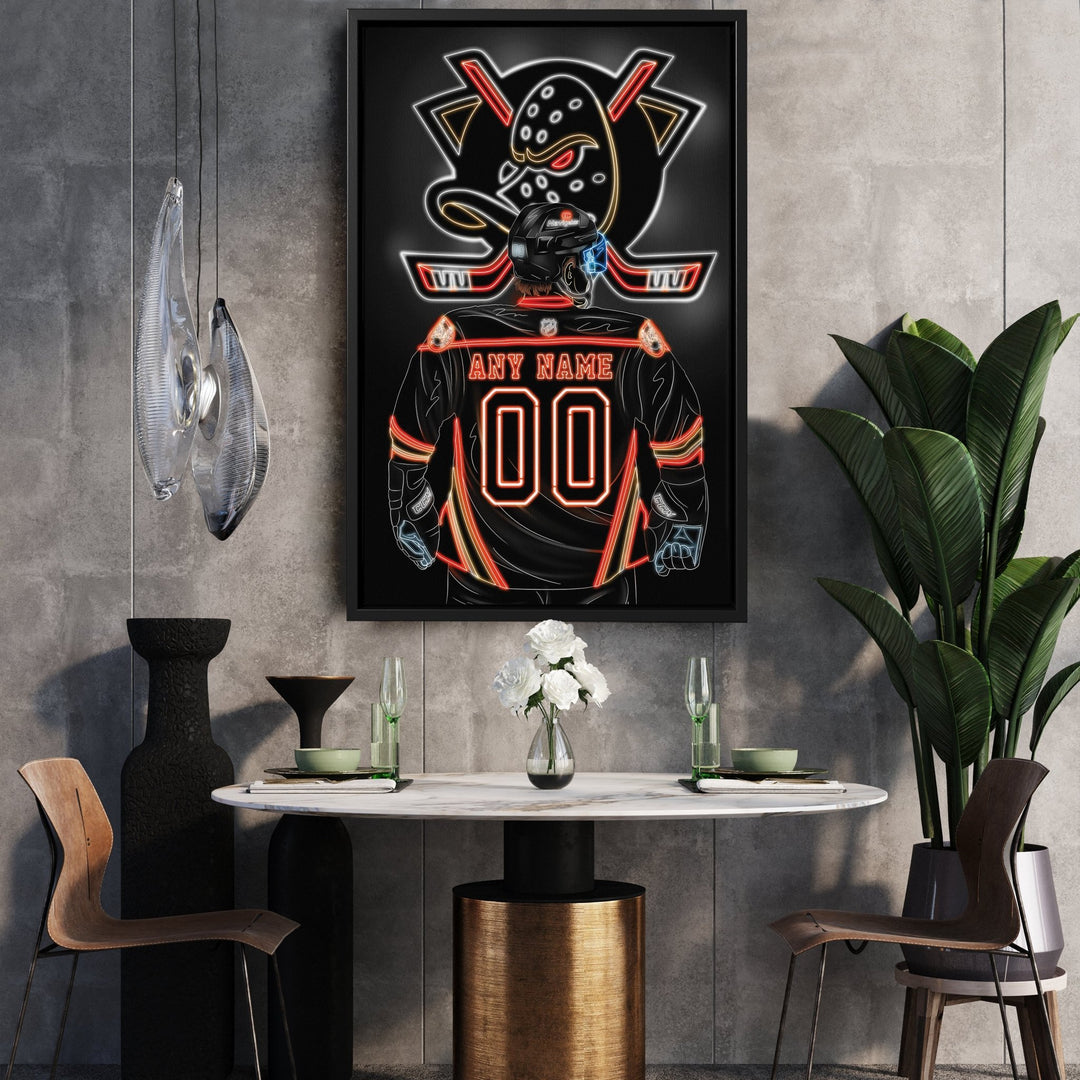 Anaheim Ducks Personalized Jersey Canvas | Neon Wall Art - CanvasNeon