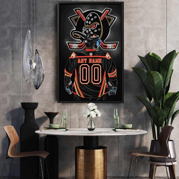 Anaheim Ducks Personalized Jersey Canvas | Neon Wall Art - CanvasNeon