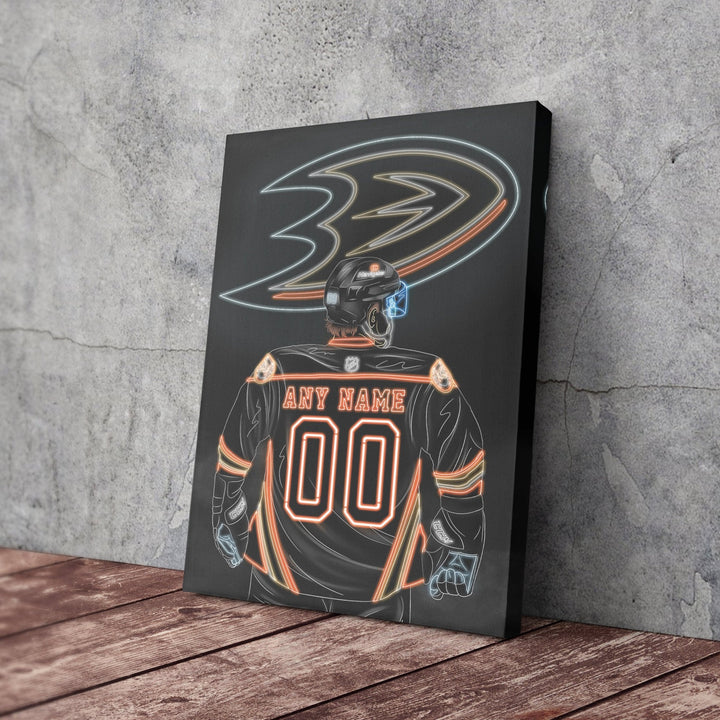 Anaheim Ducks Personalized Jersey Canvas | Neon Wall Art - CanvasNeon