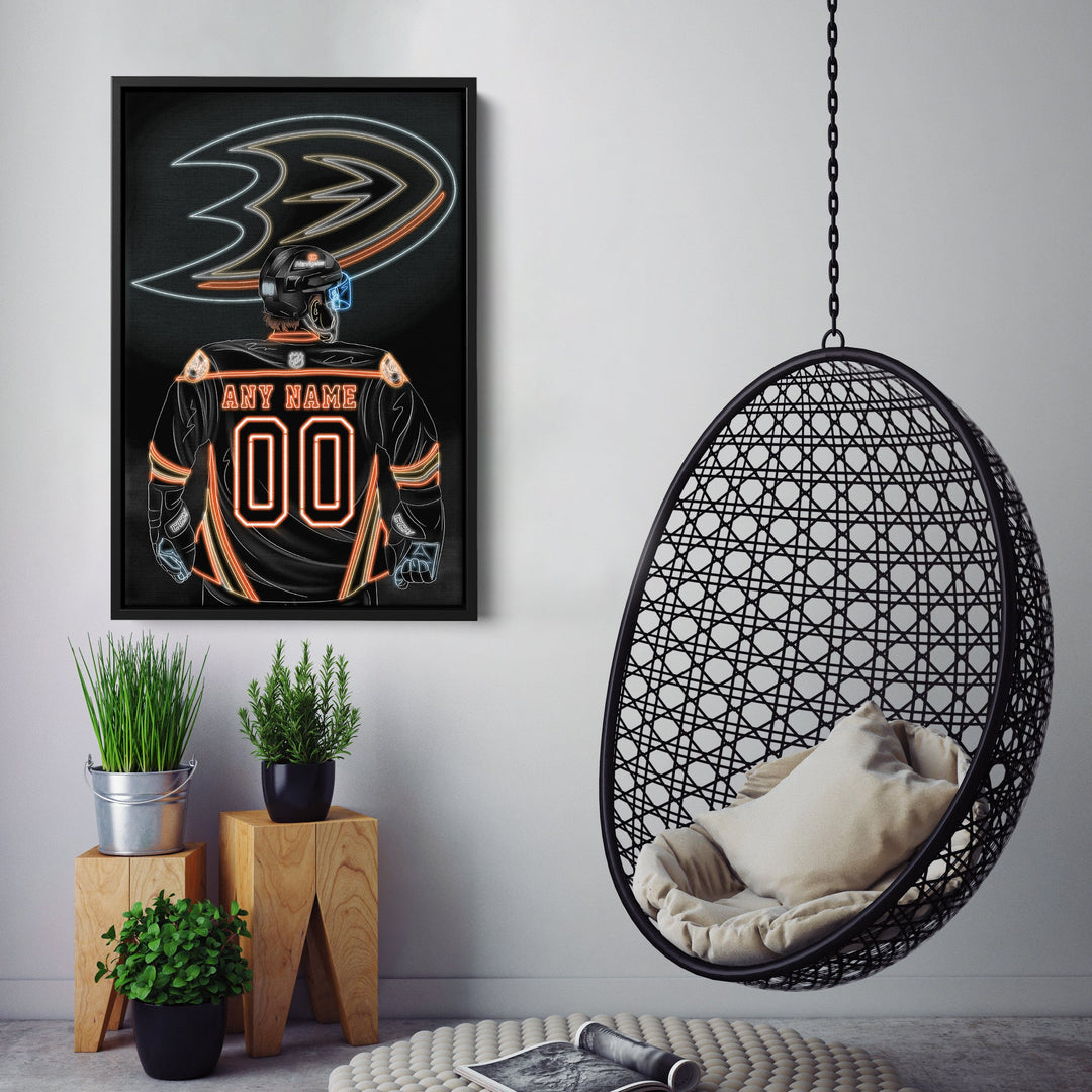 Anaheim Ducks Personalized Jersey Canvas | Neon Wall Art - CanvasNeon
