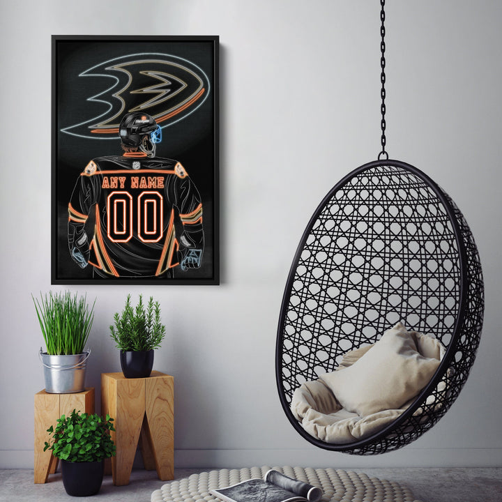 Anaheim Ducks Personalized Jersey Canvas | Neon Wall Art - CanvasNeon