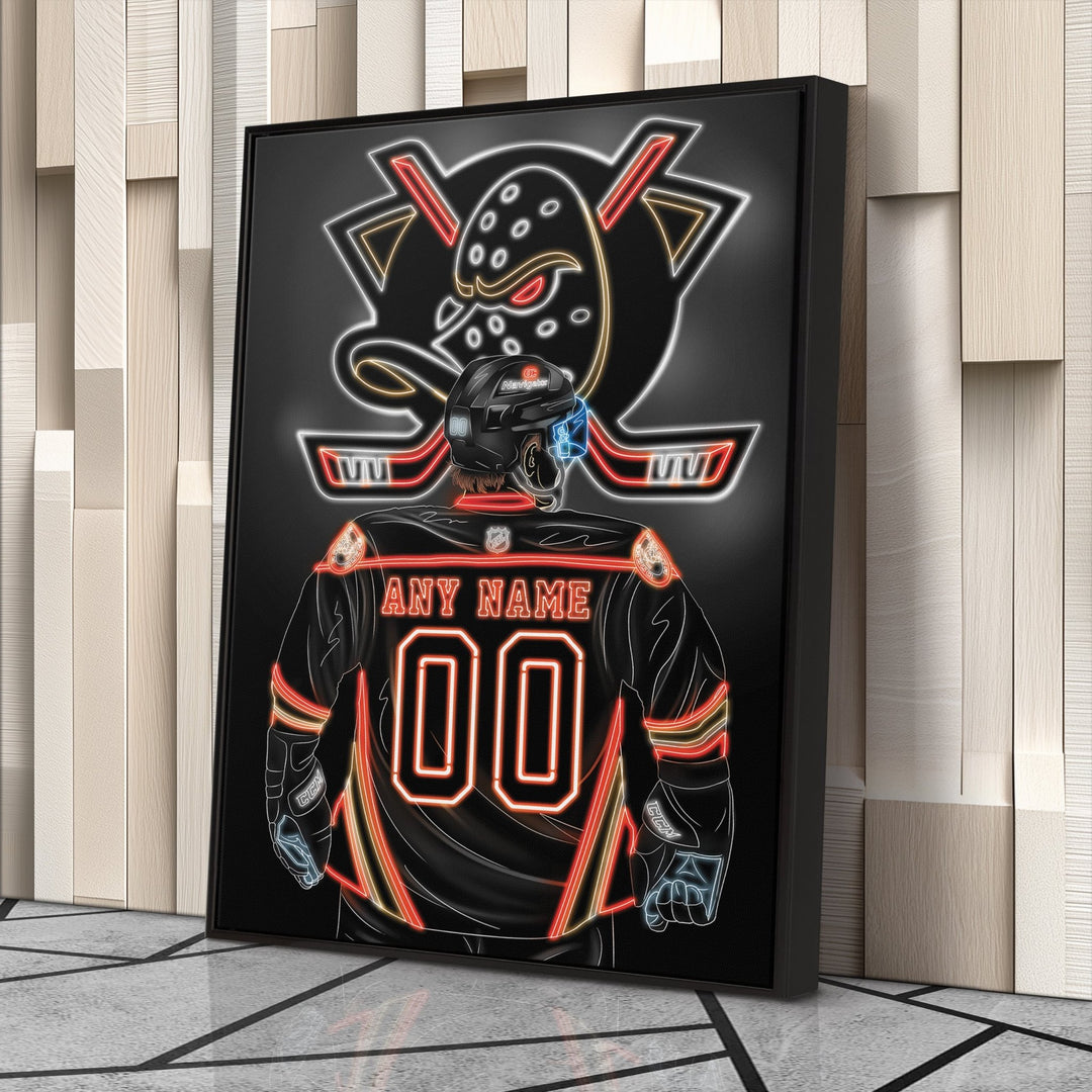 Anaheim Ducks Personalized Jersey Canvas | Neon Wall Art - CanvasNeon