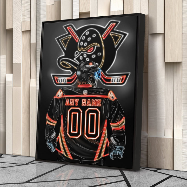 Anaheim Ducks Personalized Jersey Canvas | Neon Wall Art - CanvasNeon
