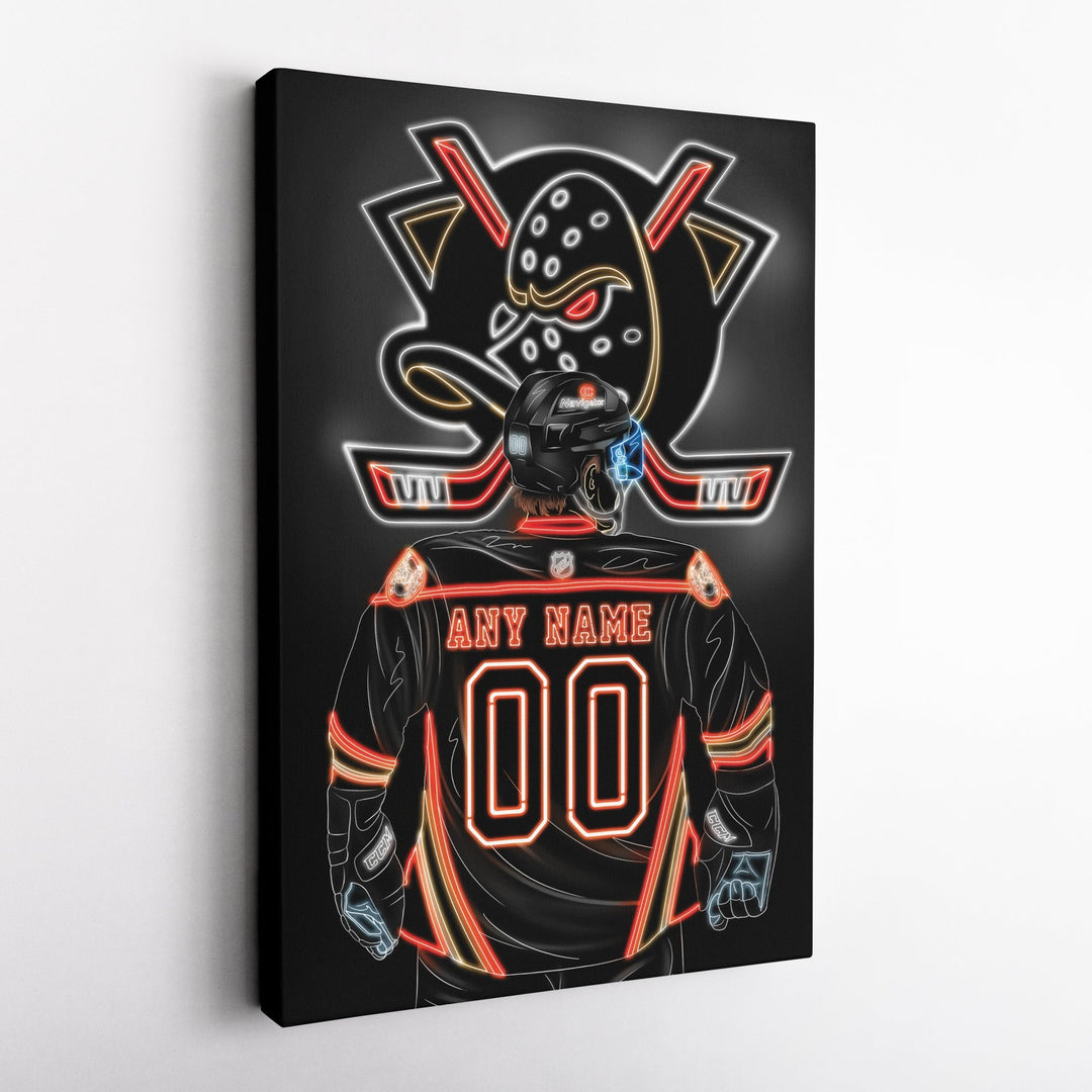 Anaheim Ducks Personalized Jersey Canvas | Neon Wall Art - CanvasNeon