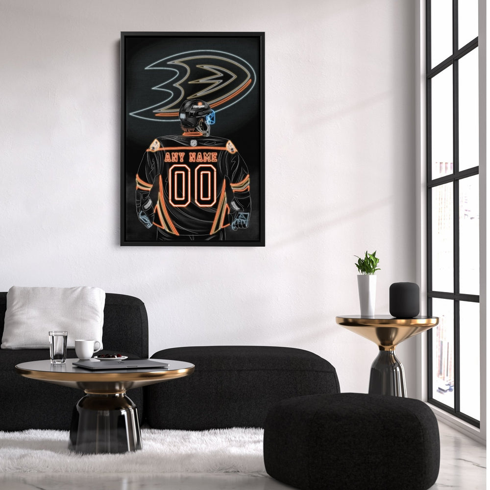 Anaheim Ducks Personalized Jersey Canvas | Neon Wall Art - CanvasNeon