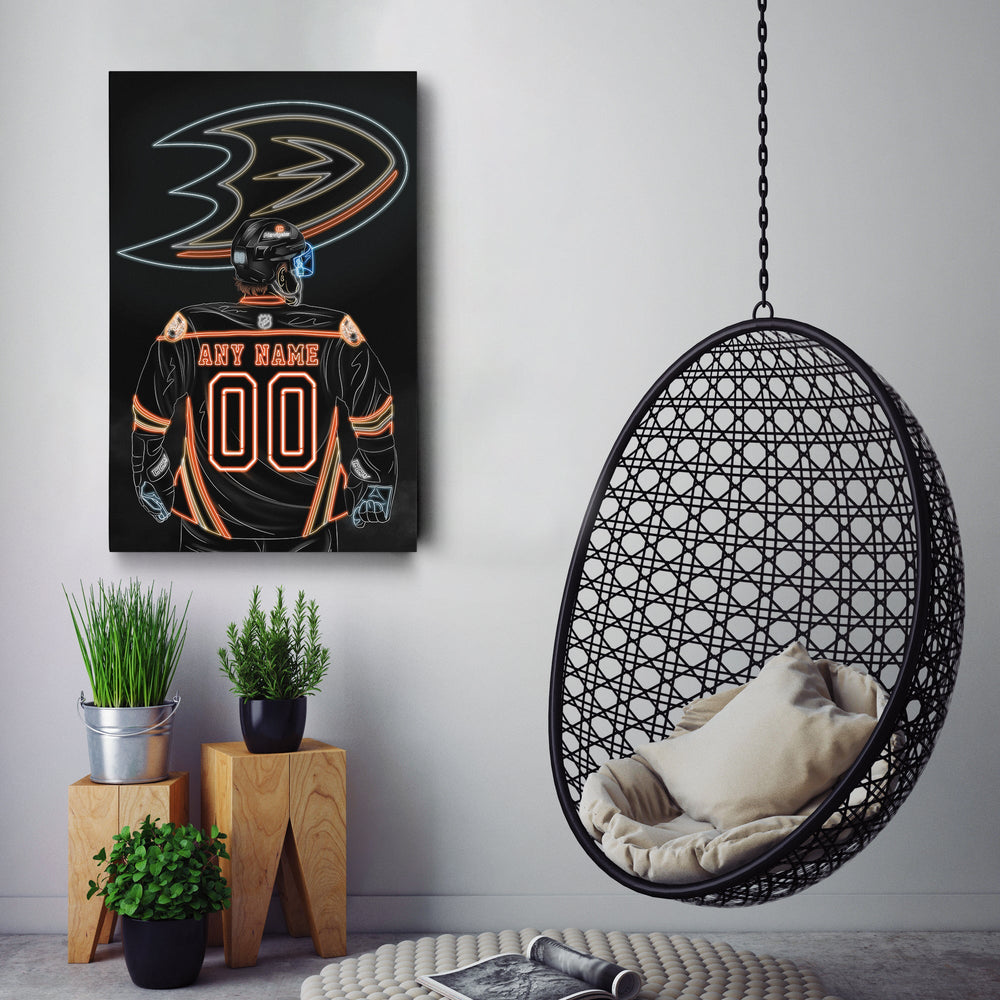 Anaheim Ducks Personalized Jersey Canvas | Neon Wall Art - CanvasNeon