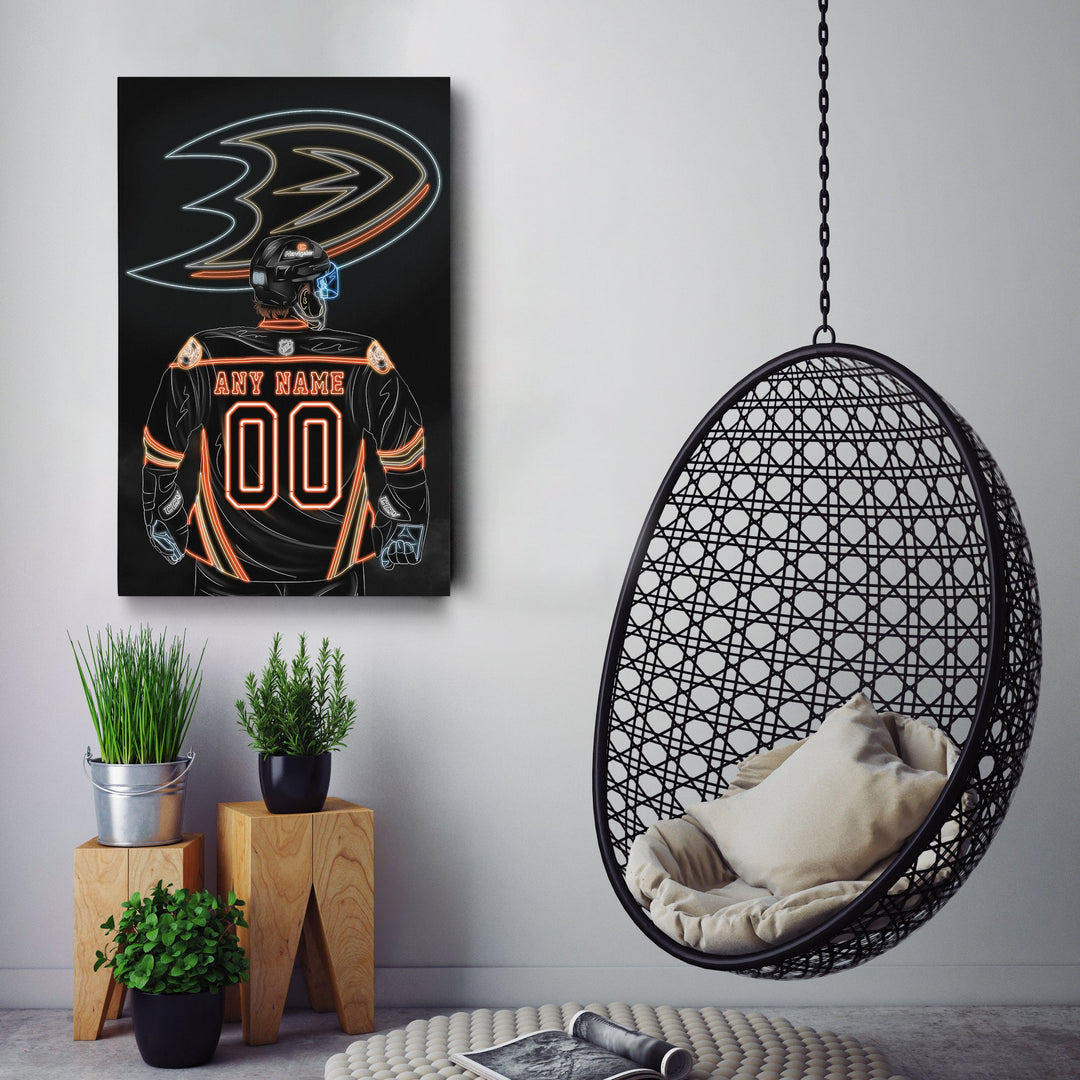 Anaheim Ducks Personalized Jersey Canvas | Neon Wall Art - CanvasNeon
