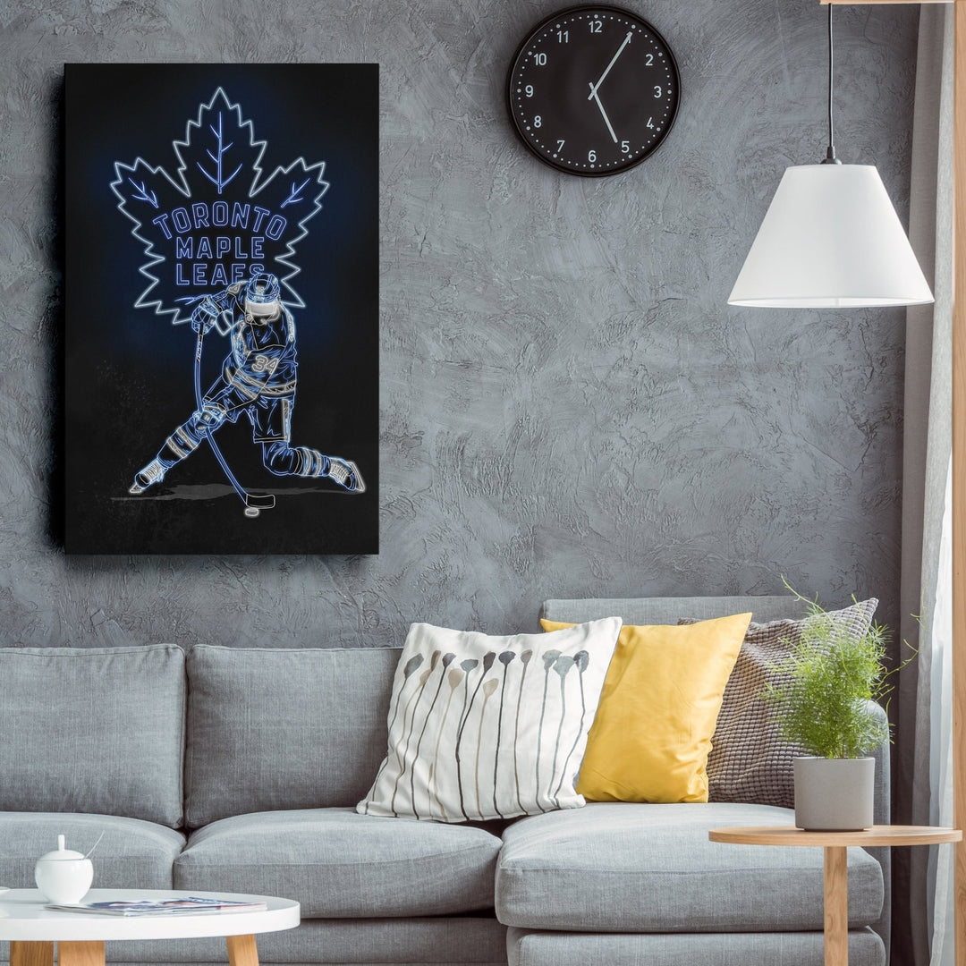 Auston Matthews Neon Canvas Art | Leafs Wall Decor - CanvasNeon