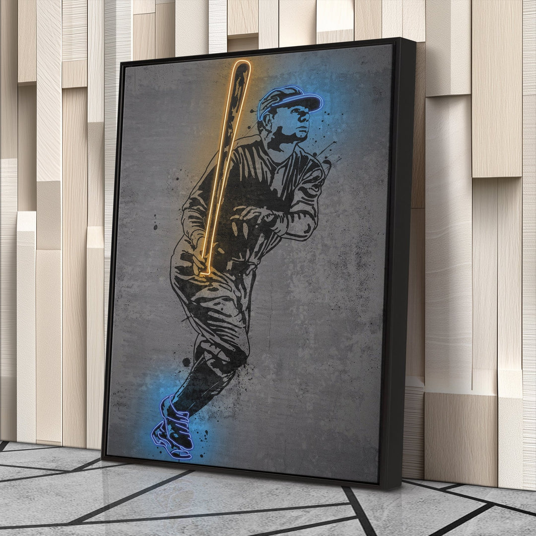 Babe Ruth Neon Canvas Art | Modern Wall Decor for Yankees Fans - CanvasNeon