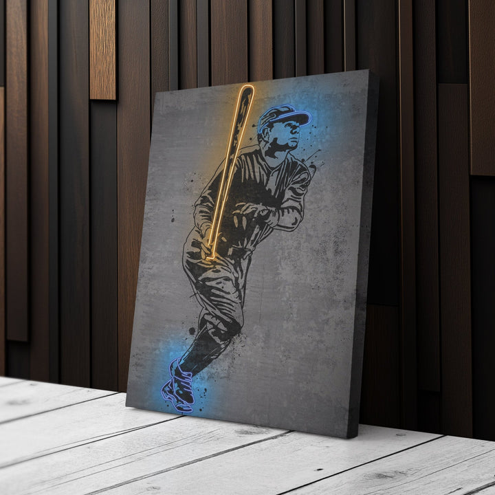 Babe Ruth Neon Canvas Art | Modern Wall Decor for Yankees Fans - CanvasNeon