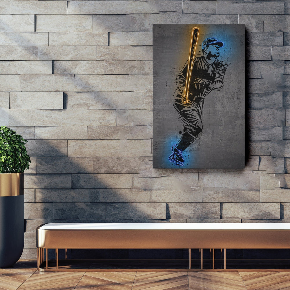 Babe Ruth Neon Canvas Art | Modern Wall Decor for Yankees Fans - CanvasNeon