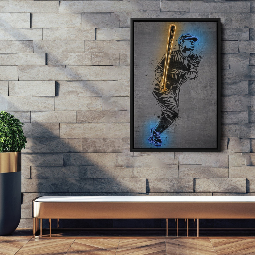 Babe Ruth Neon Canvas Art | Modern Wall Decor for Yankees Fans - CanvasNeon