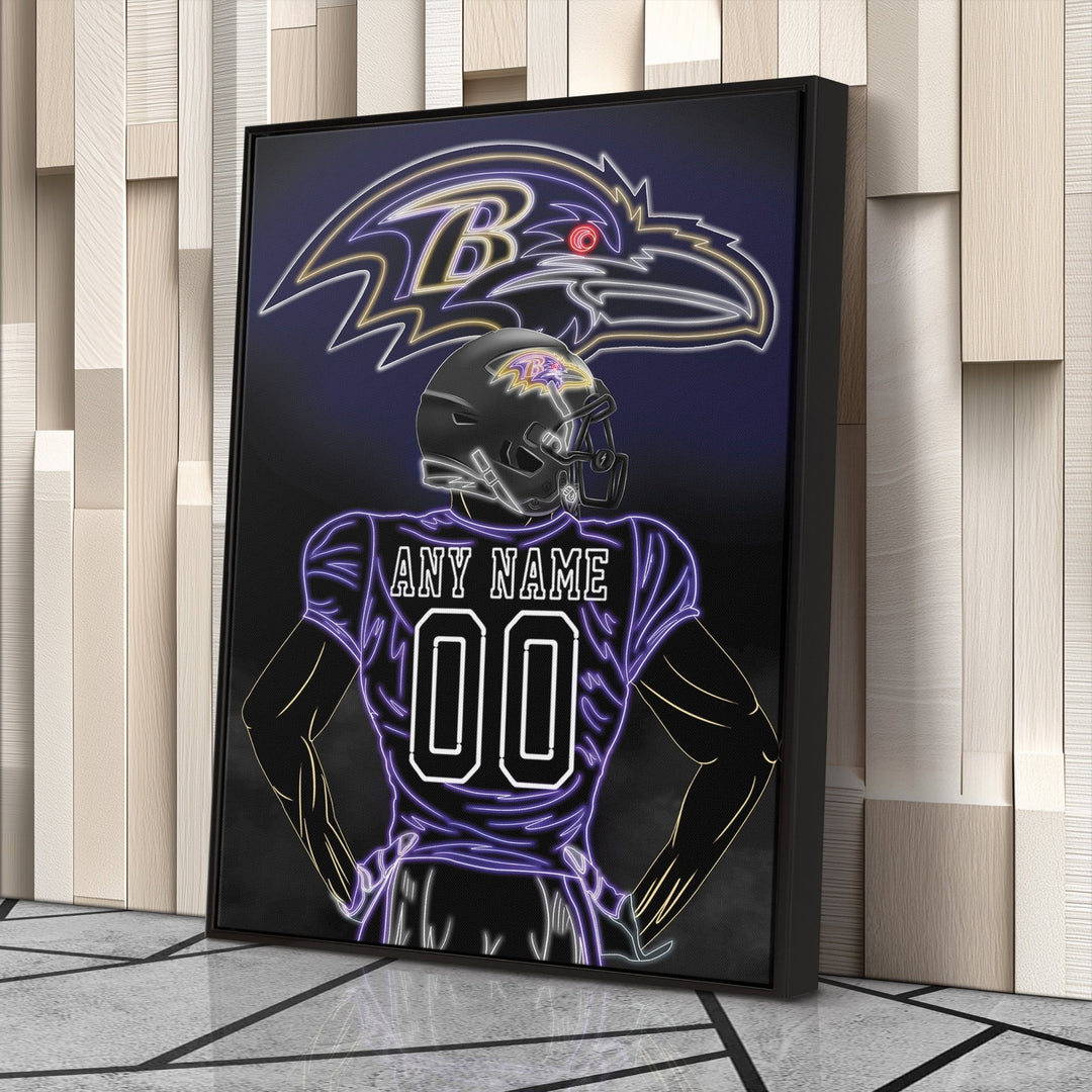 Baltimore Ravens Personalized Jersey Canvas | Neon Wall Art